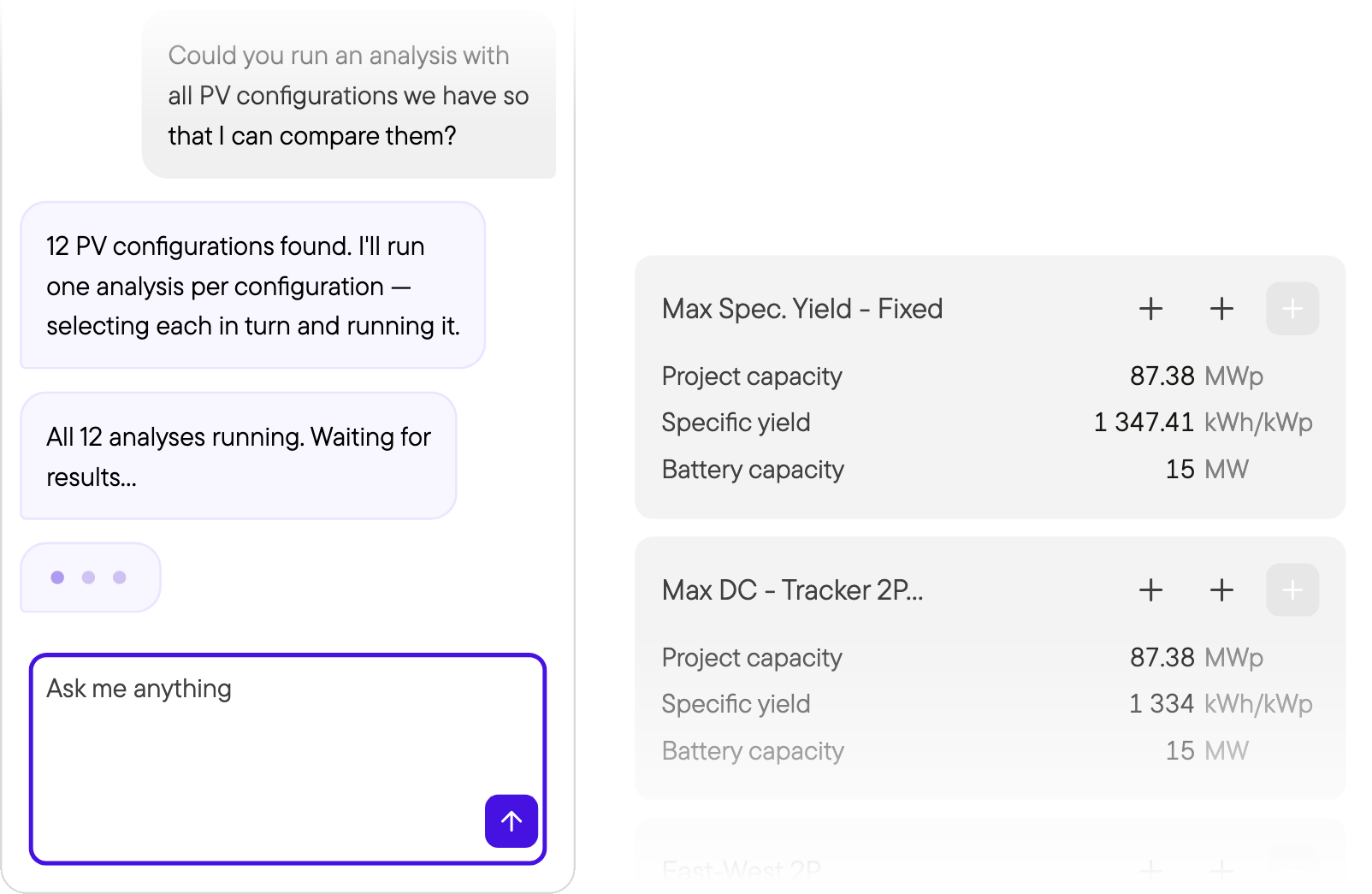 Glint AI running an analysis for every PV configuration and comparing the results
