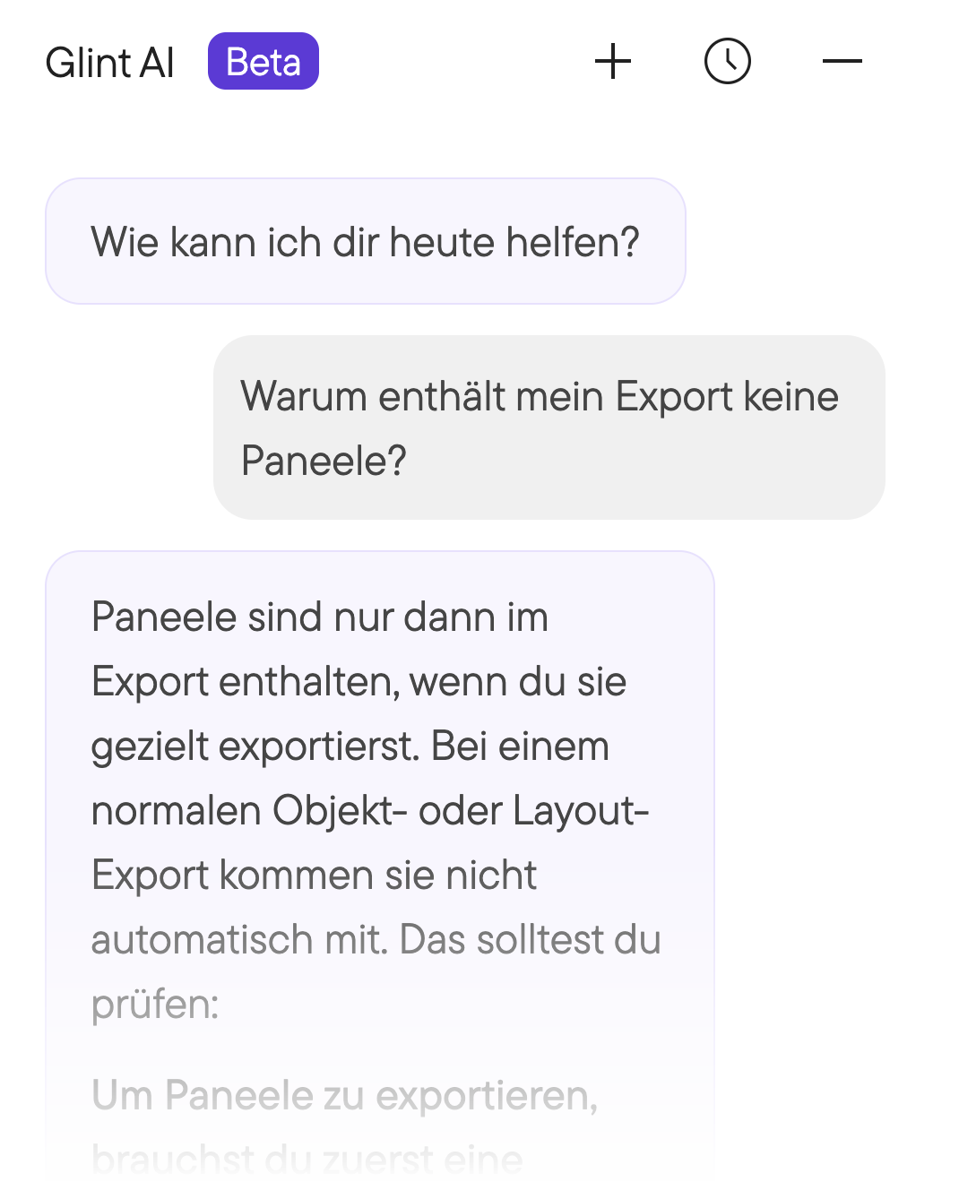 Glint AI erklärt Schritt für Schritt, wie man Paneele exportiert