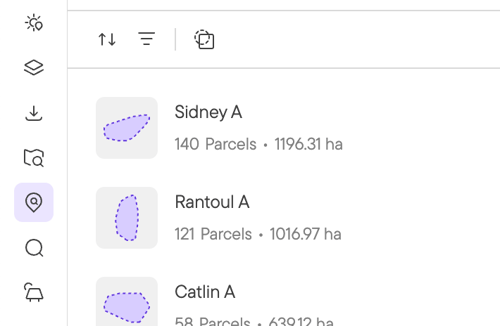 Land Screening results list of opportunity areas, each with its parcel count and buildable area
