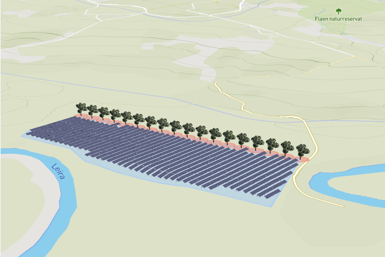 Oak trees placed along the boundary of a solar site in Glint Solar