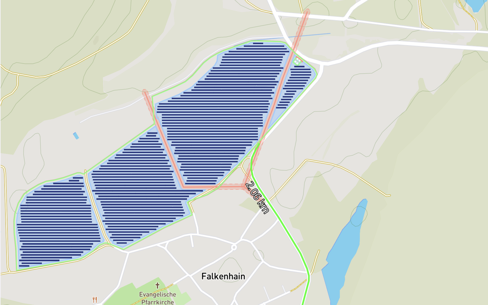 A PV layout across several areas of a site in Glint Solar